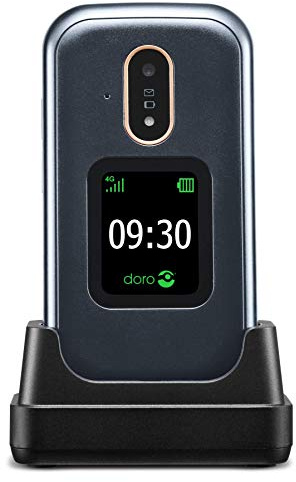 Doro 7080 Handy 4G Dual SIM mit Klappdeckel für Senioren mit Notrufknopf, GPS, Facebook, Whatsapp für Videoanrufe und Sockel inkl. Ladegerät