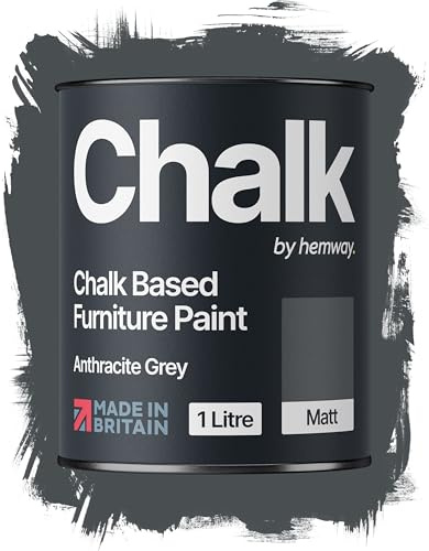 Hemway Chalk Based Furniture Paint, Anthracite Grey 1L, Matt Finish | Shabby Chic, Chalk Paint Furniture & Walls, Quick Dry & 1 Coat