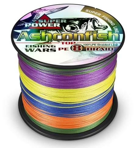 Ashconfish - Cuerda de pesca trenzada súper resistente de 8 hebras, 300 m/328 yardas, 6 libras, resistente a la abrasión, increíble superline, sin estiramiento, diámetro súper fino, multicolor
