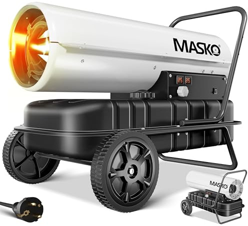Masko® Cannone riscaldante 30kW Diesel Essiccatore per edifici Riscaldatore per edifici Generatore di Aria Calda Termoventilatore 34L Serbatoio con Termostato Riscaldatore Olio Flusso Bianco/Nero