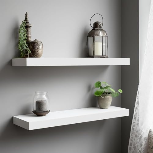 ColdShine Wandregal Regalbrett Weiß 60cm, Regale für Wand 2er-Set, Schweberegal, Lackierung ist gleichmäßig für Wohnzimmer Küche Flur Schlafzimmer Badezimmer