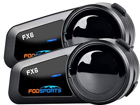 Fodsports FX6 Motorrad Bluetooth Headset 2 Packung, Motorradhelm Intercom mit 40mm HD Lautsprecher, Gegensprechanlage mit Mehrfache Rauschunterdrückung, Kommunikationssystem für 6 Fahrer mit 1000m
