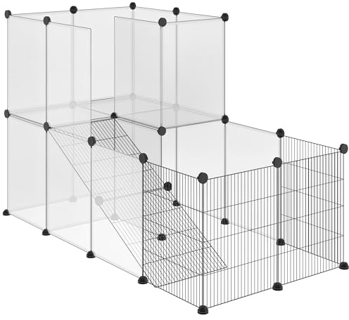 PawHut Recinto Modulare per Conigli, Cincillà e Porcellini d'India, Box per Animali di Piccole Dimensioni, 27 Pannelli Acciaio e Resina