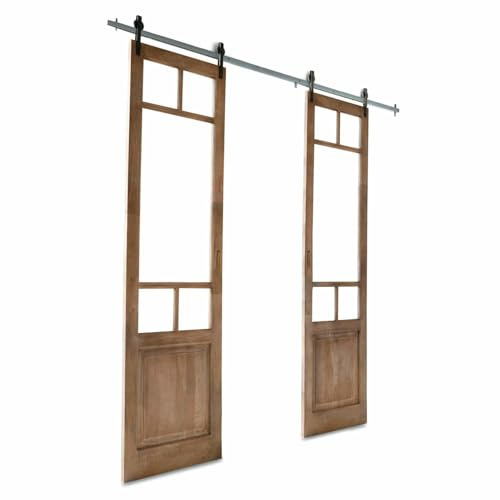Loberon Doppelschiebetür Bradas, braun/schwarz | Historischer Stil, Handarbeit, Natürliche Maserung, inkl. Schiebevorrichtung, Raumteiler, Raumtrenner, Mangoholz, Glas, Eisen