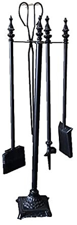 Kaminbesteck Schürhakenständer Europäischer Stil Kamin-Werkzeugsatz 5-teiliges Kaminzubehör Zangen Poker Base Schaufel und Bürste Schmiedeeisen Kamin Dekoration schwarz Outdoor Indoor Schornstein, Kam