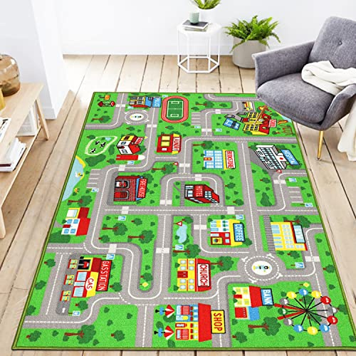 Yincimar Kids Playroom Rug City Life Playmat Kids Rug for Hot Wheels Car 5.2'x3'3 City Map Traffic Road Learning Educational Area Rug Carpet for Children Bedroom Nursery Room Game