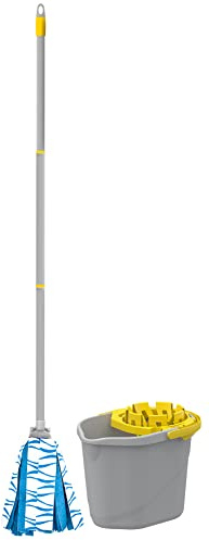 Apex Set Mop Lavapavimenti Completo con Secchio e Strizzatore Doppia Azione – Mop in Microfibra con Manico 120 cm, Capacità Secchio 12 Litri