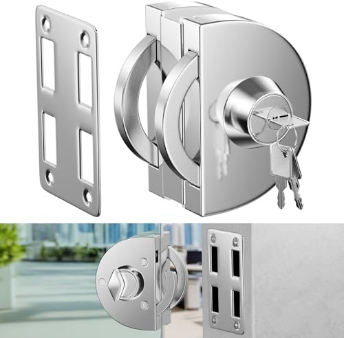 Ranbo serrure en acier inoxydable 304 pour porte en verre 10–12 mm, clé et bouton intérieur, installation sans perçage, structure en V à vis cachées, finition chrome poli moderne, verre-à-mur
