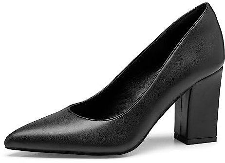 Zhabtuc Schwarz Blockabsatz High Heels Pumps für Damen Elegant Chunky Heel Absatzschuhe 8CM/3,15 Zoll Blockabsatz Schuhe Geschlossen Lack Pumps Spitz Slip-on Hohe Schuhe mit Dicker Absatz 41EU
