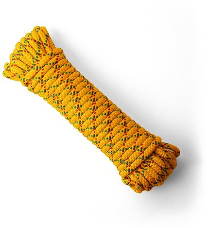 SNURO Corde Polypropylène (10mm, 20m, Jaune avec Rouge et Vert) - Corde tressée légère et Polyvalente pour l'extérieur, la Survie et Le Jardin - Pas pour l'escalade! - Charge de Rupture 1326kg