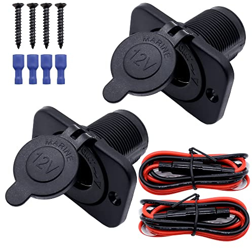 HISports 2PCS Waterproof Cigarette Lighter Socket 12V-24V with Wire | Car Lighter Socket Plug Charger Power Outlet Adapter Cigarette Lighter Adapter for Boat Car Motorcycle Marine ATV RV
