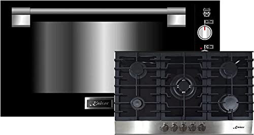 Kaiser Set four EG 9371+KCG 9386, Four à gaz encastrable 90 cm 79L autarcique grill autonettoyant noir verre+plaque de cuisson gaz,Cuisinière encastrable,noir verre, 3,8 KW WOK