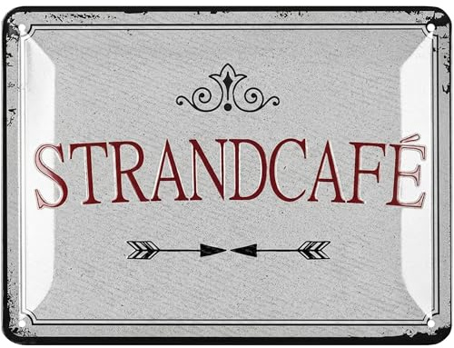 LANOLU Retro Blechschild Kaffee Bar STRANDCAFE retro Blechschilder Küche - Kaffee Geschenk, Poster Kaffee Deko Küche als Coffee Bar Schild - Metallschild Küche Kaffeeecke 15x20cm