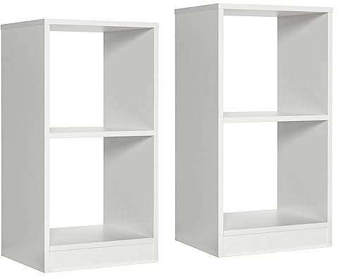 COSTWAY 2er Set Bücherregal, Standregal mit 2 Ebenen, Würfelregal aus Holz, Büroregal, Aktenregal, Aufbewahrungsregal Weiß, 38 x 33 x 72,5 cm
