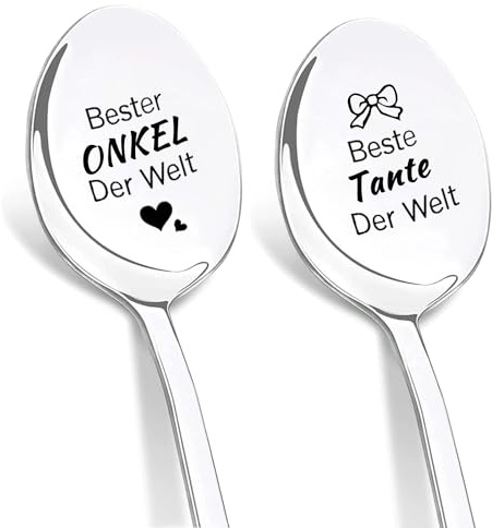 DIKARIYA Geburtstagsgeschenk für Tante und Onkel Kaffeelöffel mit Gravur | 2er Kaffeelöffel mit Gravur Beste Tante und Onkel Der Welt, Kaffeelöffel aus Edelstahl Geschenk für Du Wirst Tante und Onkel