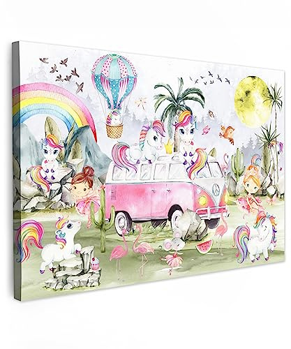 MuchoWow© Leinwände Groß XXL Wall Decoration Bilder Kinderzimmer Mädchen | 120x80 cm - Pictures Canvas Painting Wanddekoration Jugendzimmer Deko Mädchenzimmer Einhorn - Regenbogen - Kinder - Unicorn