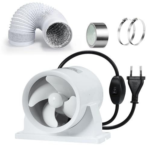 Hose Vary 100mm Kanal Rohrventilator, Hoch/Niedrig Drehzahlregelbar Abluftventilator + Kanalschlauch + Klebeband Kit für Bad, WC, Küche, Gewächshaus, Zelt, Garage
