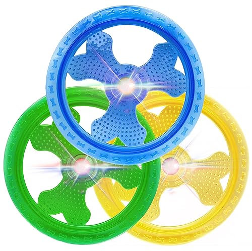Petopedia 2x LIGHT UP Flying Discs for Dogs – Waterproof, Flashing, Outdoor, Rubber, Pool, Floating Dog Toy for Pet Training - Play in Dark, Interactive, Boredom Toys (Assorted, Pack of 2)