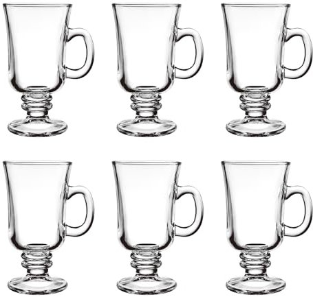 Juego de 6 tazas de café irlandés, tazas de espresso con patas de vidrio de 8 onzas con asas, tazas transparentes para café, latte, capuchino, batido, bebidas frías y calientes