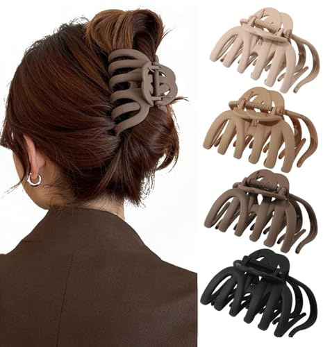 4 fermagli per capelli grandi, clip per polpo ragno, artigli per capelli, 9,5 cm, antiscivolo, per capelli spessi, accessori per acconciature da donna, ragazze, colori neutri