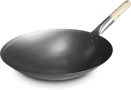 Professionnel - Poêle Wok - Grande poêle wok Ø35 cm - Wok pan en fer - Wok pan japonais - Poêle wok en acier inoxydable - Wok pan avec poignée - Wok pan fond rond - Wok pan en fonte - Wok pan