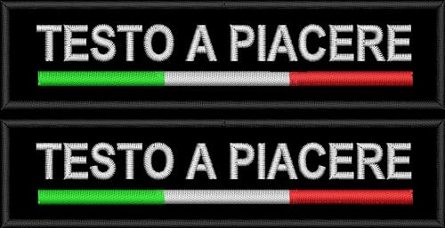 Toppe-patch ricamata con testo personalizzato e tricolore italiano. N.2 pezzi +1 OMAGGIO (Set da 3 pezzi)-Consegna 24/48 ore tracciata