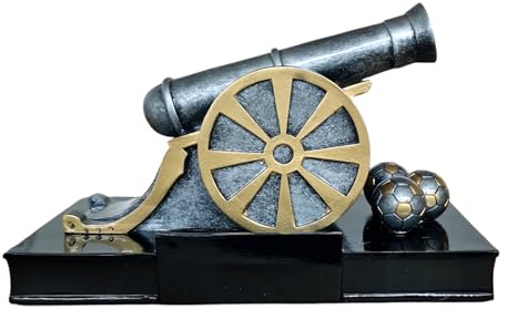 EBERiX Fussball Torkanone Barcelona - Pokal Torjäger mit Wunschgravur | XL Trophäe in Altsilber für Bester Torschütze, 12x20 cm Resin-Figur, Ideal für Hallenturnier und Amateurfussball Pokale