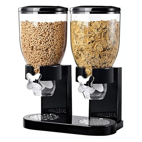 Dry Food Dispenser, Home Cereal Machine with 2 Independent Barrel, 360° Rotary Switch and Split Design, Removable Transparent Bucket And Easy To Cleaning, For Hotels, Cafeterias and Banquets