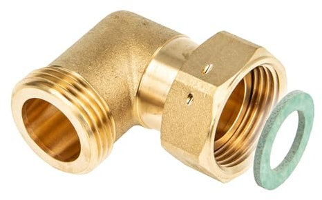 tecuro Winkel 90°, 1 Zoll AG x Überwurfmutter 1 Zoll (flachdichtend), Messing blank CW617N nach Trinkwasserverordnung 50930-6,