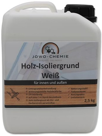 Holz-Isoliergrund Weiß (2,5kg) Holzfarbe Grundierung Isolierfarbe Wetterschutzfarbe Qualität für Profis