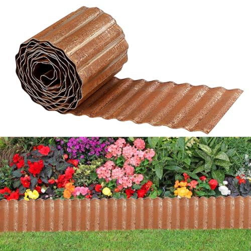 6 Inch x 20 FT Metal Lawn Edging Borders,Corrugated Galvanized Garden Edging Border,Landscape Edging,Flexible Long Strips DIY Edging for Vegetables Raised Bed, Flower Tree Surrounds -Rusty