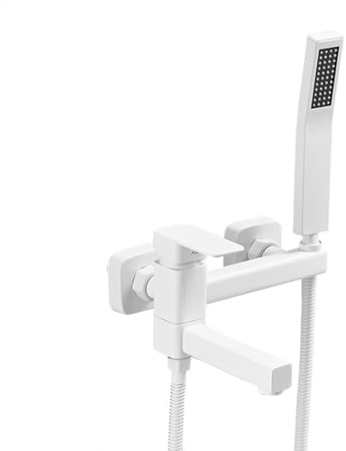 Badewannenarmatur Badewanne Wasserhahn Messing Wandmontage Einhand Wannenbatterie Badewannen Armatur Mit Handbrause Badewanne Mischbatterie Duscharmatur, Weiß