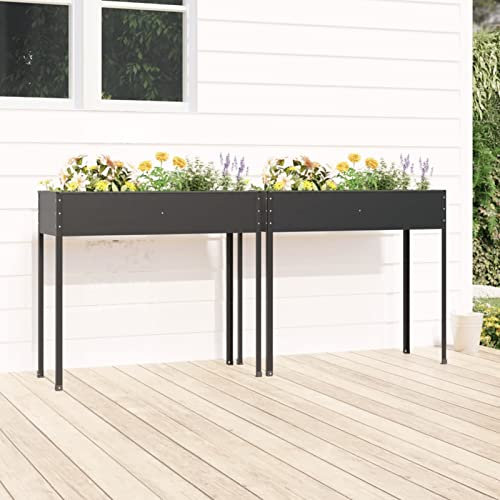 ShGaxin Jardinières 2 pcs Anthracite Acier galvanisé,Jardinières,Jardinieres Exterieur,Bac Jardiniere,Bac à Fleurs Extérieur,Jardinieres Balcon,Jardinières,Jardinieres Exterieur,Bac Jardiniere,