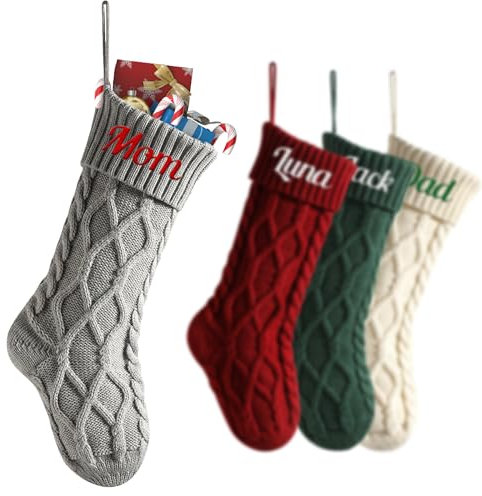 Nikolausstrumpf mit Gestickter Namen Nikolausstrumpf Personalisiert Weihnachtsstrumpf Nikolausstiefel zum Befüllen Weihnachtssocken zum Aufhängen Nikolausstrumpf Groß für Feiertags, Dekoration (Grau)