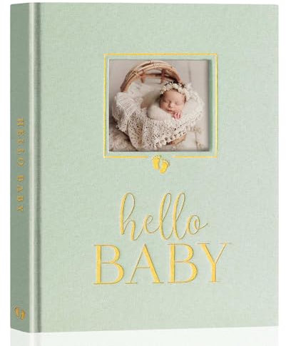 Lanpn Livre de Naissance Bébé, Album Cadeau Naissance Bébé Fille Garçon, 154 Pages Baby Memory Book avec fenêtre DIY, Livre Photo Souvenirs Bebe pour Coller des Photos et Nouveaux-nés, Vert, Anglais