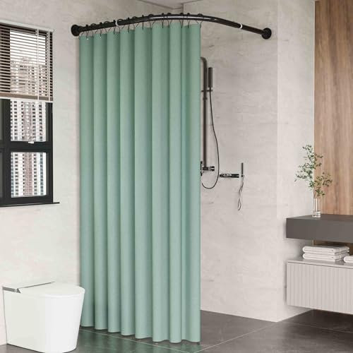 Viertelkreis Duschvorhangstange Ohne Bohren, L Form Gebogene Duschvorhangstange Aus Stahl, Ohne Deckenhalterung, Für Badezimmer Umkleidekabine, Ohne Duschvor(Size:D 70-95cm x 105-165cm,Color:Schwarz)