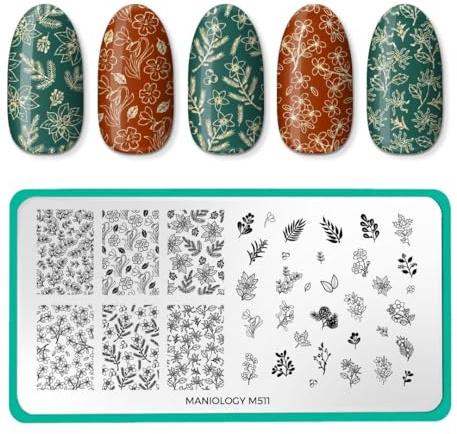 Maniology Winter Botanicals Nail Stamping Plate | Mistletoe Stamp Plates, Festive Floral Manicure Designs, Holiday Flower Patterns - Reusable, Rectangular, Stainless Steel Nail Art Template