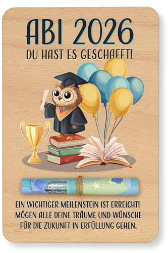 ZUKLA Verpackung für Geldgeschenke Abi 15 x 10 cm - Geschenk zum Abitur 2026 - Geldgeschenk Verpackung Holz - Geschenke zum bestandenen Abitur