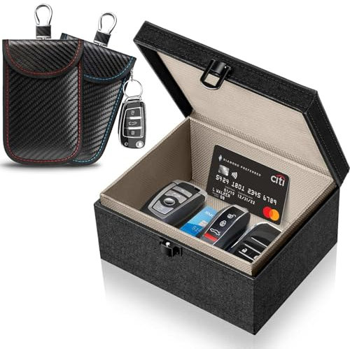 NEWIROVE Keyless Go Schutz, Große Faraday Box Mit 2 Faraday Bags Autoschlüssel Schutz Keyless RFID Blocker Autoschlüssel Schlüsselkasten Abgeschirmt Für Autoschlüssel Und Kreditkarten, Schwarz