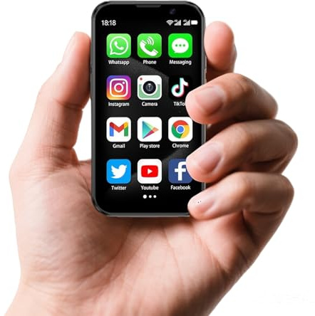 cofcvgs Mini-telefon, 3,0 tums minitelefon, 3 g smartphone, 2 GB ram 16 GB ROM, barnsmartphone Android 9.0, ansiktsigenkänning batteritelefon (svart)