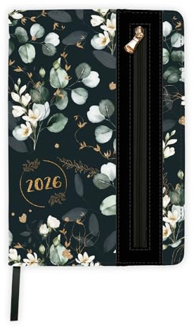 Trötsch Wochenplaner A5 mit Tasche Flowers black 2026: Taschenkalender