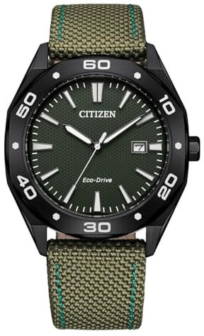 Orologio uomo Citizen EcoDrive Metropolitan Sport solo tempo fondo verde BM7635-01X cinturino in tessuto