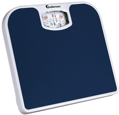 Adamson A21 Personenwaage Analog – bis zu 136 kg – Neu – Rutschfeste Gummioberfläche - Große Zahlen – Körperwaage Analog – Erschwinglich – Langlebig mit 20 Jahren Garantie - Blau