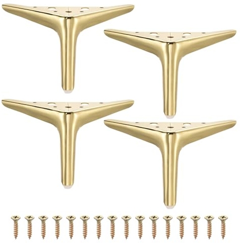 QUARKZMAN 4 Stück Metallmöbelfüße 4,72 Zoll Möbelfüße DIY gebürstetes Gold | Ersatzbeine, Dreieckige, schwere, für Bett Tisch Schrank Sofa Stuhl