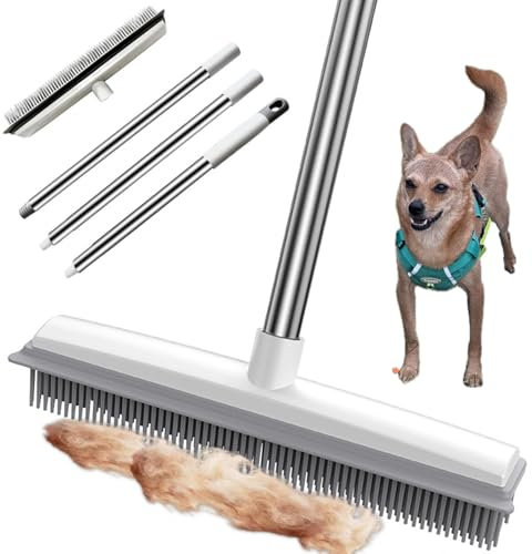 BroomWiz 2.0 Pet Hair Removal Shedding Breeds, Extendable Pet Hair Removal Broom, 3 in 1 Fur Removal Brush with Squeegee for Dog & Cat Hair, for Tiles, Wooden Floors, Carpets