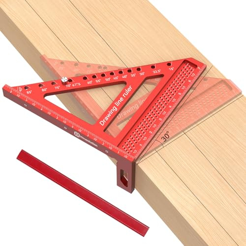 Housolution 8.5Inch 3D 6-in-1 Carpenter Square (1/16 Precision), 0-90° Aluminum Alloy Carpenter Square, Woodworking Protractor Drawing Line, Miter Triangle Ruler High Precision Layout, Red