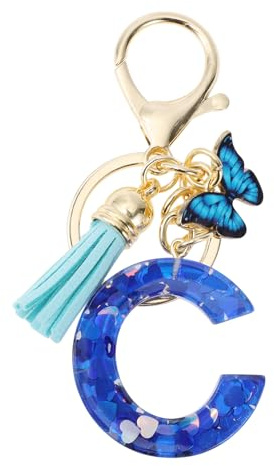 CAPASTEC Porte-Clés pour Filles, Pendentif De Clé Lettre C, Porte-Clés Papillon Avec Lettres Initiales, Cadeau pour Femmes, Bleu