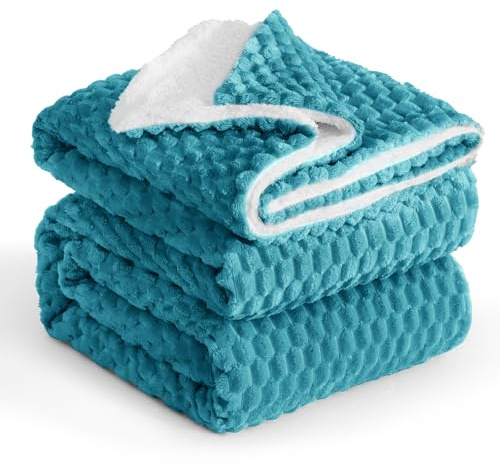 Aisbo Coperta Plaid Pile di Sherpa 230x270 cm, Bleu Canard - Invernale Coperta Pelosa- Divano/Letto Matrimoniale King, Copridivano di Microfibra Calda e Morbida, Regalo Perfetto