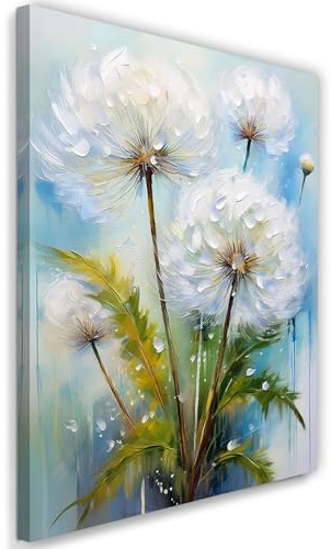 Feeby Stampa su Tela - Quadri Moderni Soggiorno - Quadro Camera Da Letto - Pesce palla Fiori su sfondo turchese - 40x60 cm - Decorazioni Parete