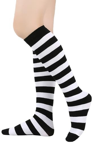 BAOKELAN Kids Knee High Long Socks Striped Casual Thigh High Socks Black White